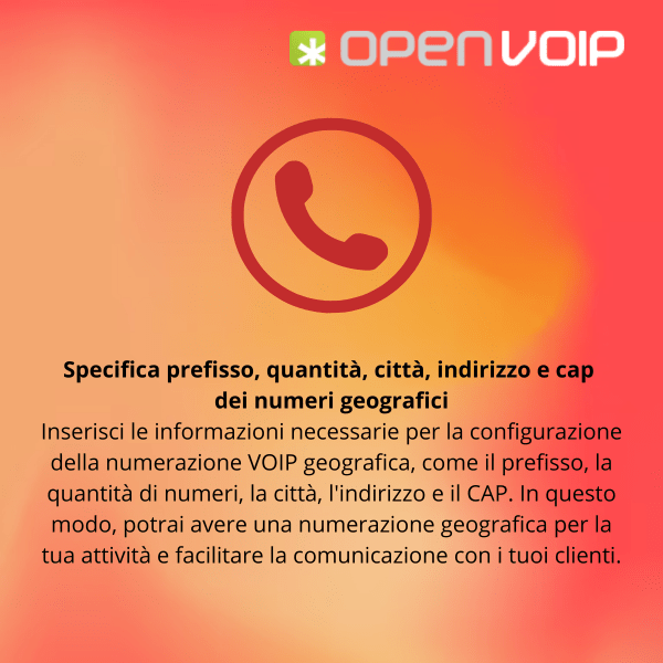 Specifica prefisso, quantità, città, indirizzo e cap dei numeri geografici