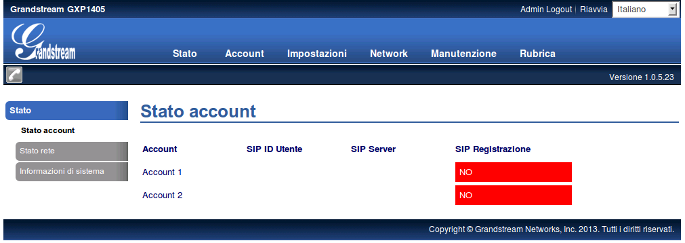Stato account Grandstream GXP 16XX