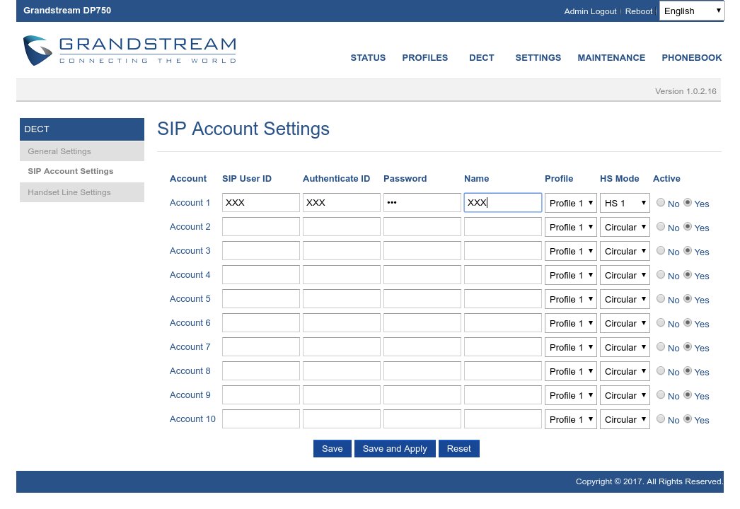 Configurazione account SIP su Grandstream Dp-720 Dp-750 con contratto Naked OpenVOIP