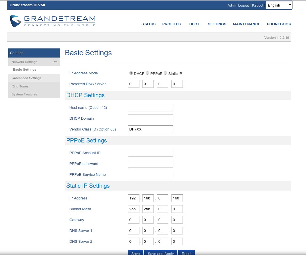 Basic Settings su Grandstream Dp-720 Dp-750 