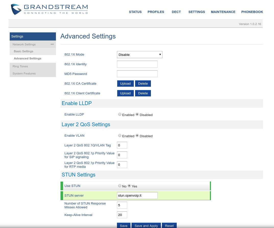 Advanced Settings su Grandstream Dp-720 Dp-750 con centralino OpenVOIP