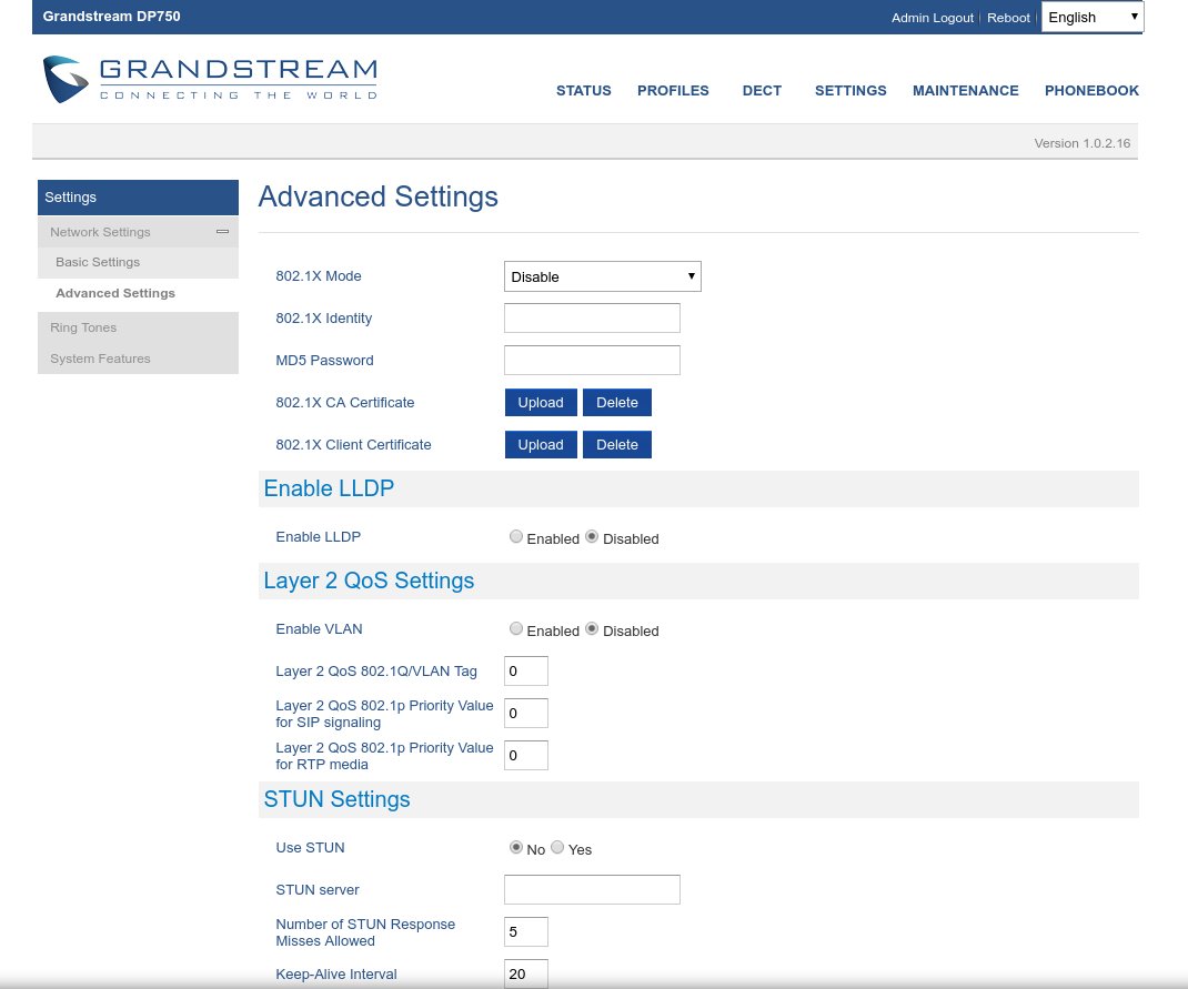 Advanced Settings su Grandstream Dp-720 Dp-750 con contratto Naked OpenVOIP