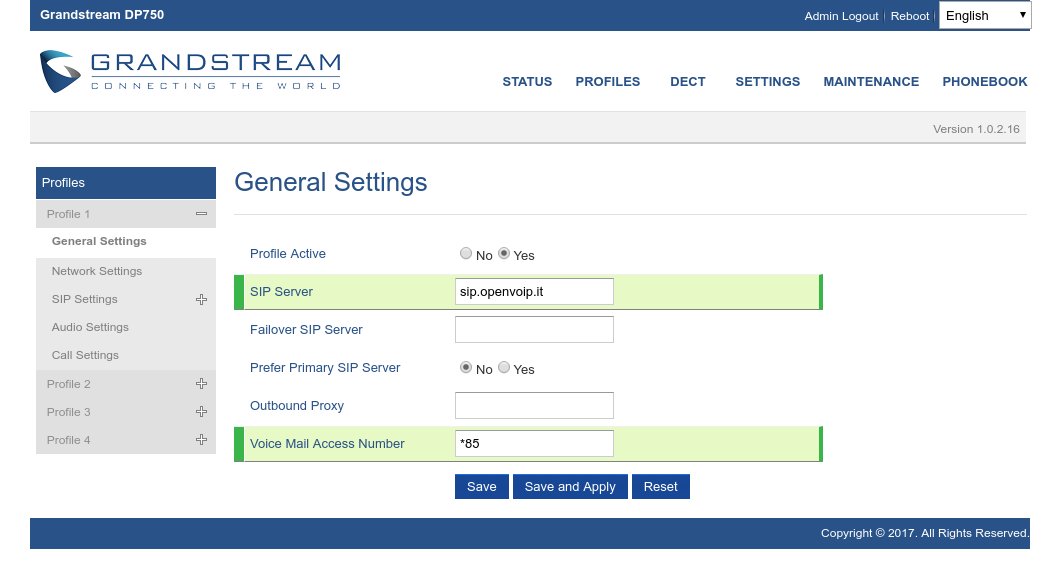 General settings Grandstream Dp-720 Dp-750