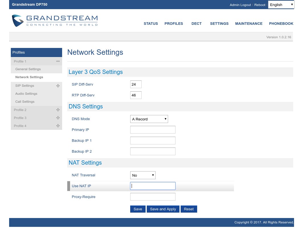 Configurazione network settings Grandstream Dp-720 Dp-750 con contratto Naked di OpenVOIP