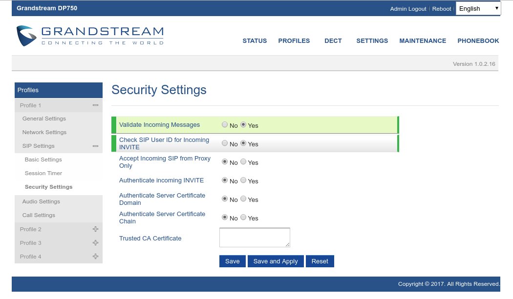 Configurazione sicurezza con Grandstream Dp-720 Dp-750