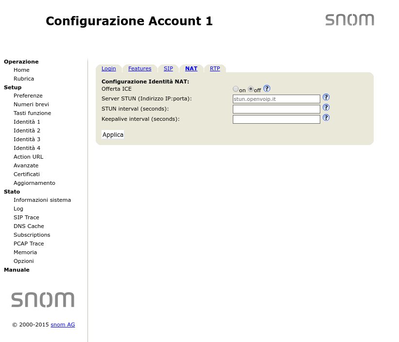 Configurazione account con centralino su Snom D7xx